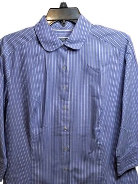 Riders By Lee Indigo Easy Care Blouse Peter Pan Collar M Striped Preppy EUC